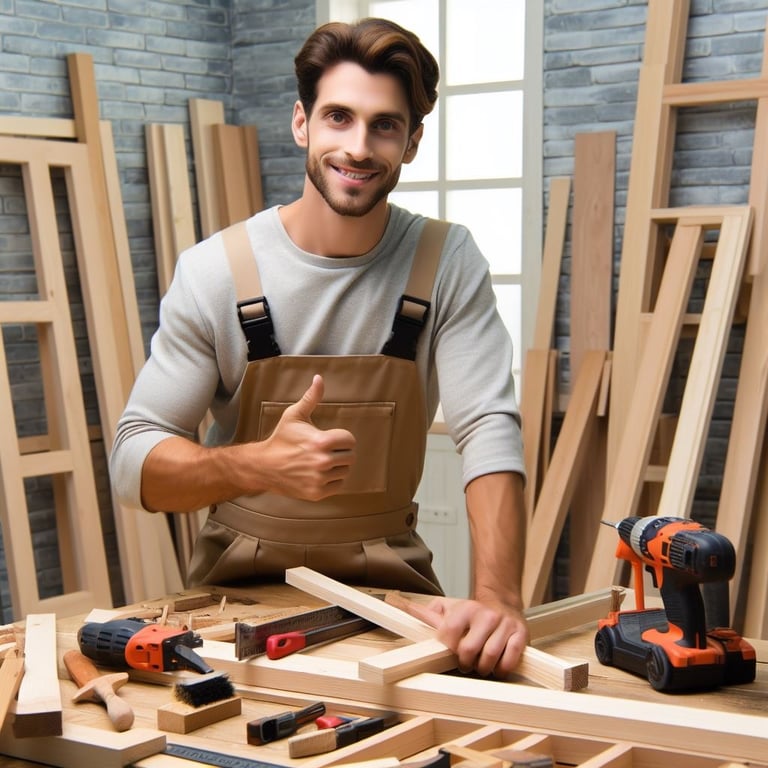 a man in a workwear suit and a tool belt