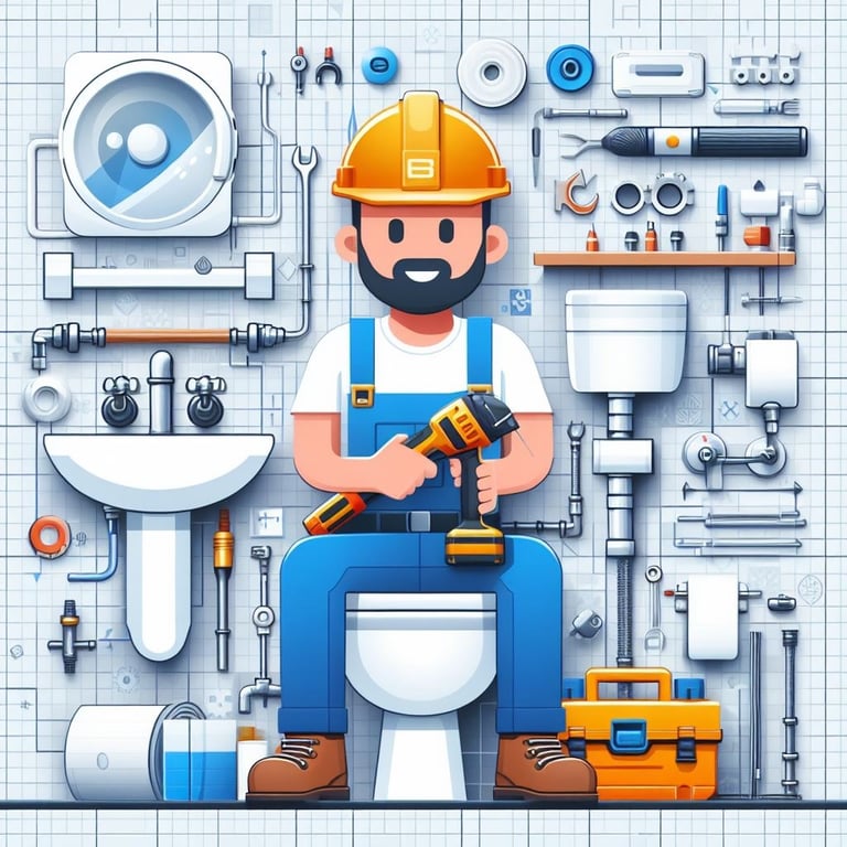 a man in a helmet and overalls sitting on a toilet