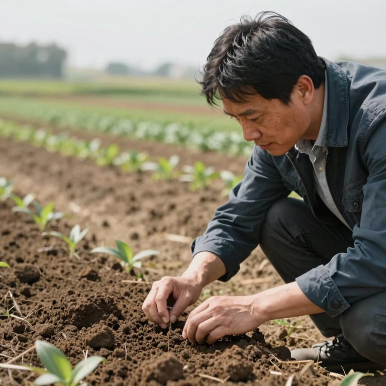 Hands-on detail of a professional consultant inspecting soil quality in a well-managed North American field.