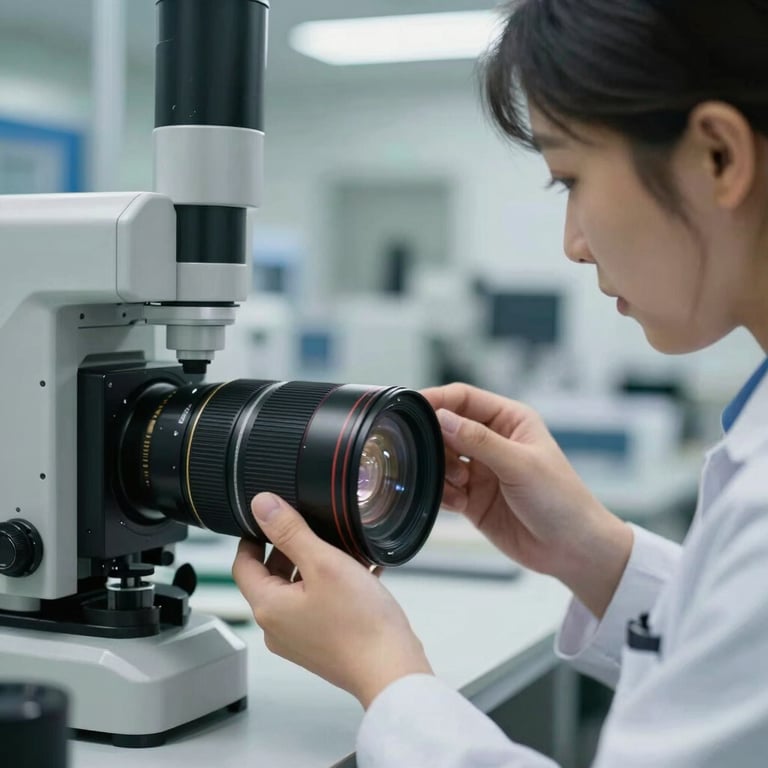 Close-up of high-quality export products being inspected by a professional in a clean, modern facility.