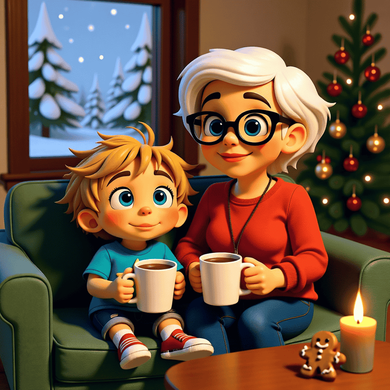 Alvey and Nanny drinking hot cocoa alveystarr.com