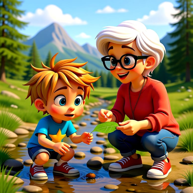 Nanny and Alvey by a stream