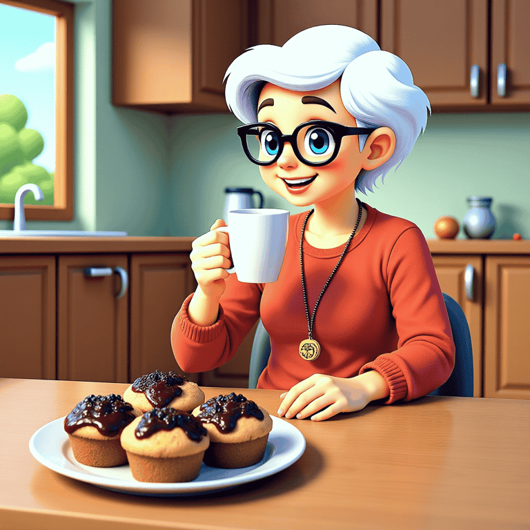 Nanny in the kitchen having a cup of tea alveystarr.com