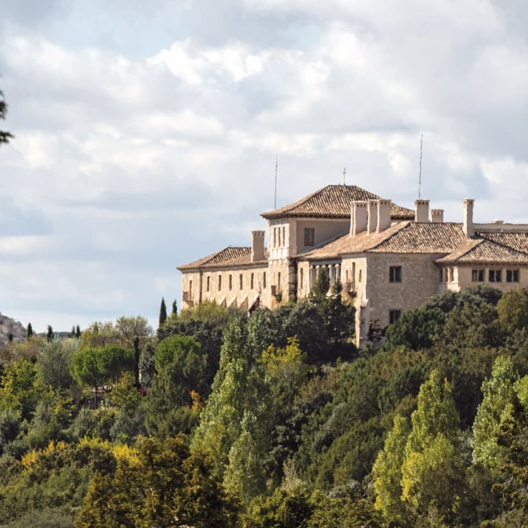 Luxury monastery overlooking green valley
