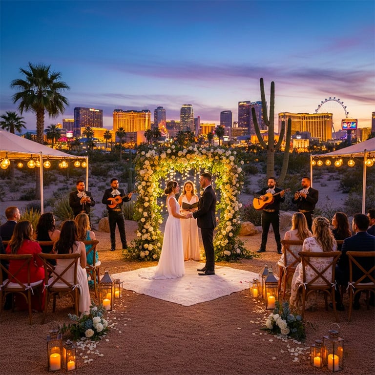 a couple getting married in a desert wedding ceremony
