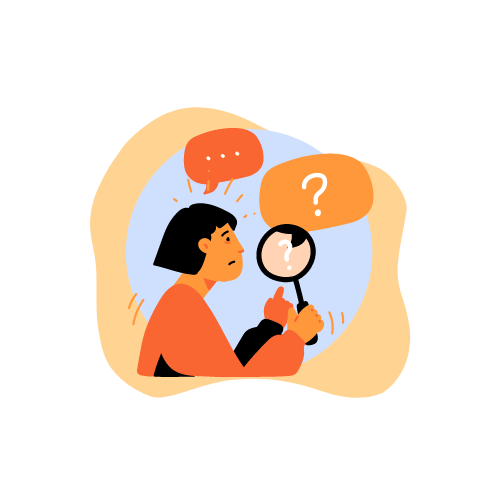 a man looking at questionnaires with question marks