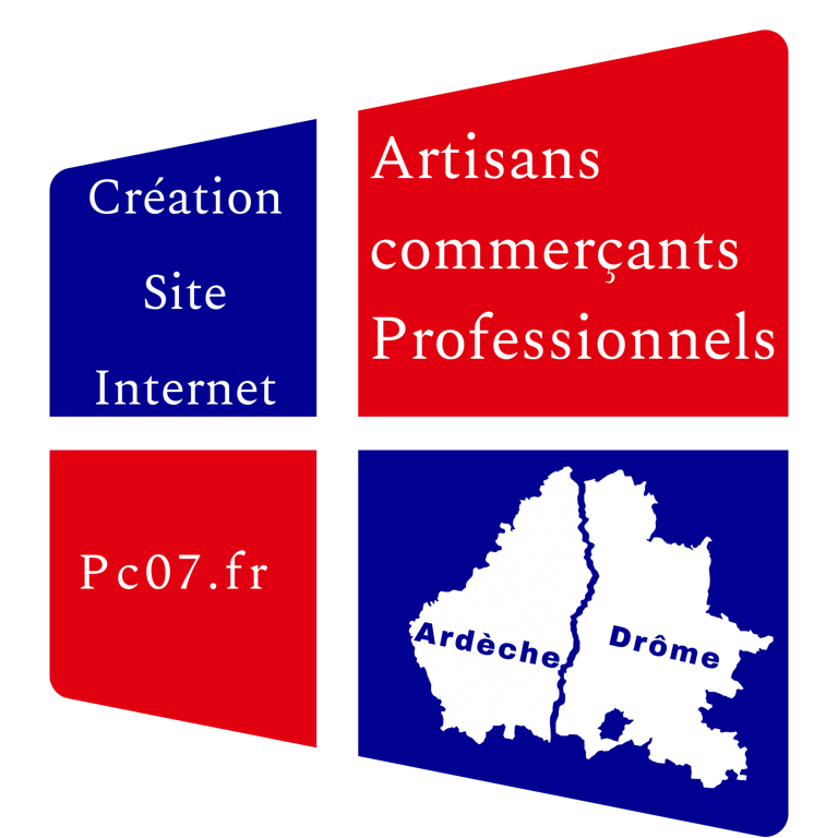 Logo DRÔME et Ardèche le nom du site pc07.fr création pour artisans commerçant professionnel