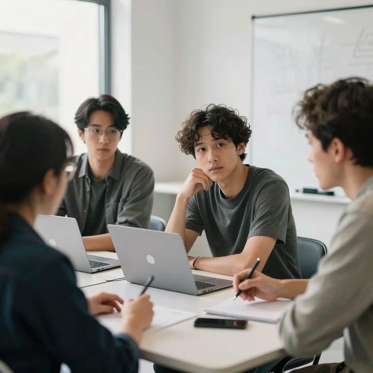 Behind-the-scenes photography of a digital marketing team brainstorming in a bright, professional studio.