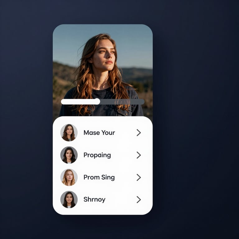 Simplified UI mockup showing a download progress bar and social media format selection, dark mode aesthetic, sharp indigo gradients