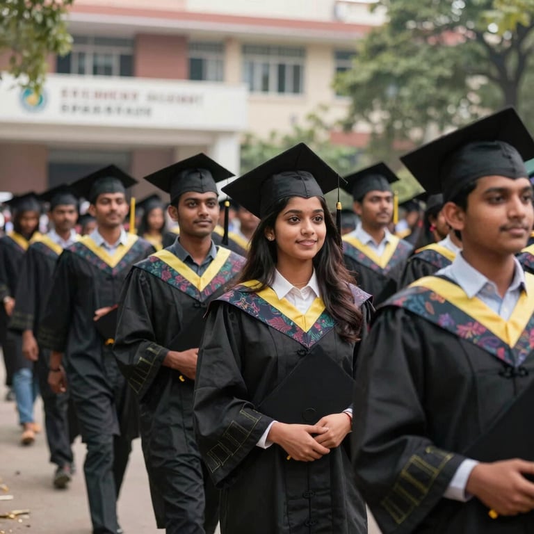 A group of young graduates attending a campus drive at a top South Asian / Indian technical university.