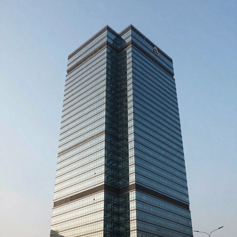 A modern glass skyscraper housing corporate offices in Viman Nagar, Pune, under a clear sky.
