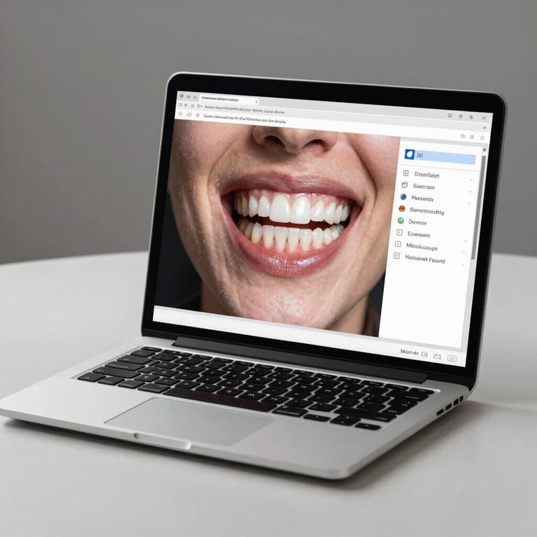 Modern dental software displayed on a sleek laptop screen in a minimalist setting.