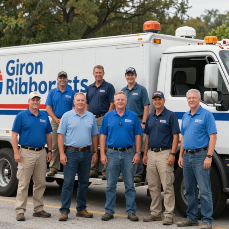 The Giron Blue Ridge Arborists team standing proudly by their truck, reflecting professional integrity and their connection to the Greenville community.