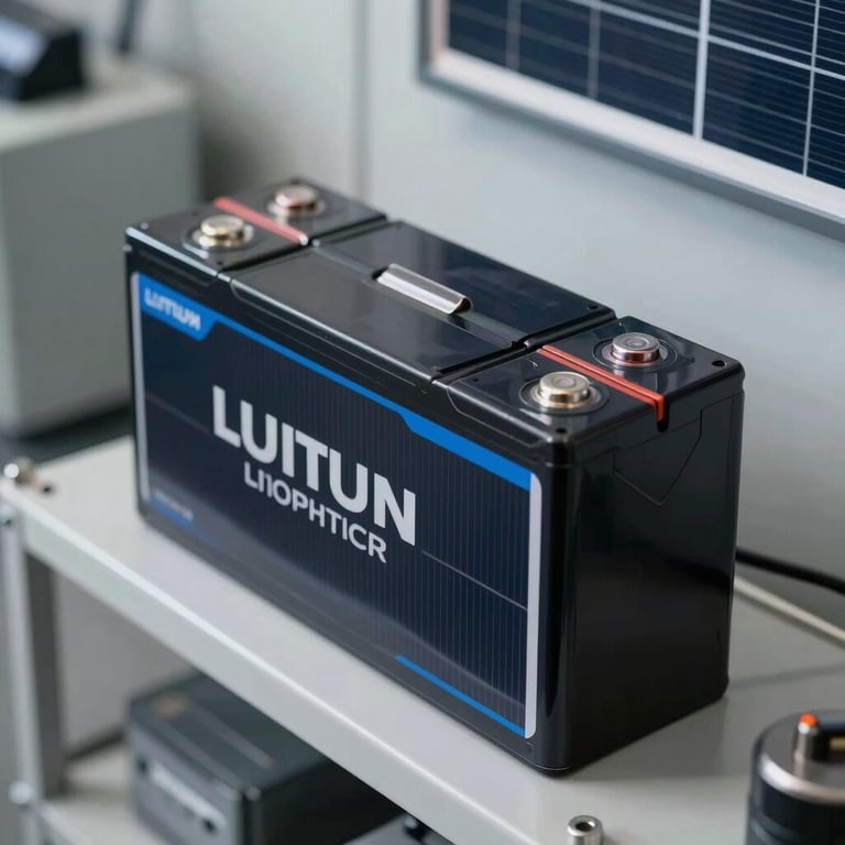 Close-up of premium lithium-ion solar batteries stored in a modern utility room with clean lines.