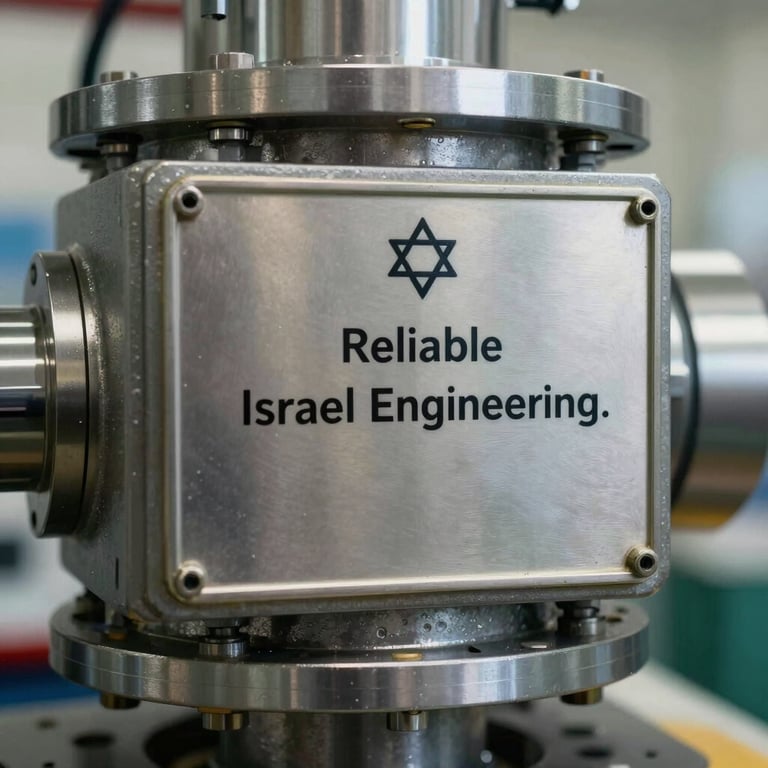 Close-up of a certification plate mounted on high-pressure equipment, emphasizing reliable Israeli engineering.