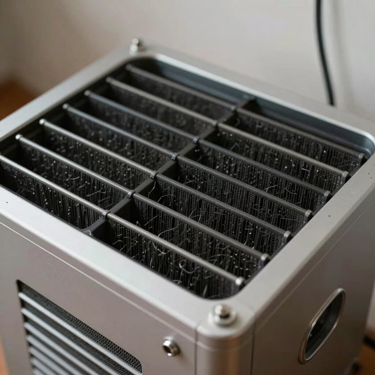 Close-up of a high-efficiency air scrubber purifying a residential space.