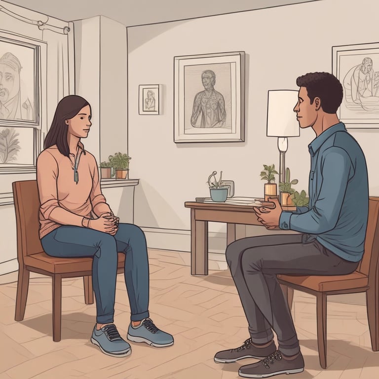 a man and woman sitting at a table