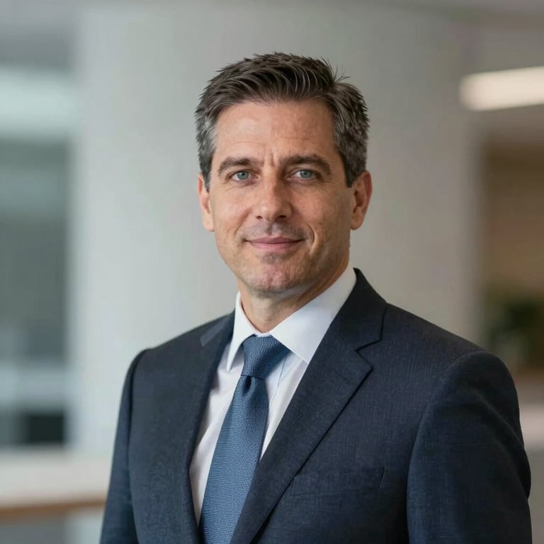 Professional corporate portrait of Director P.B Franklin, authoritative and steadfast look, premium lighting, aligning with the brand's commitment to safety.