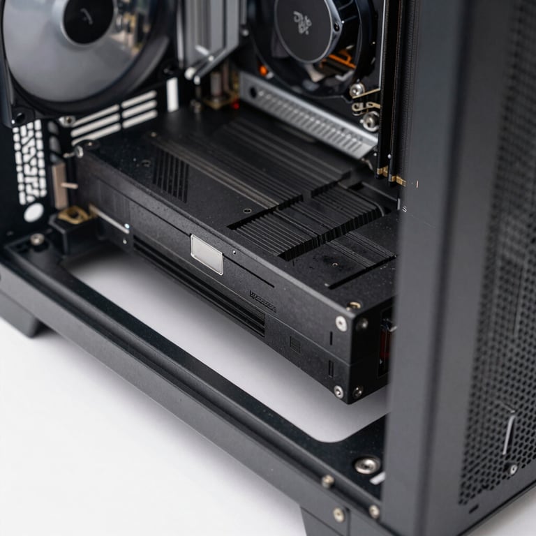 Macro photography of high-performance PC components neatly organized on a white surface.