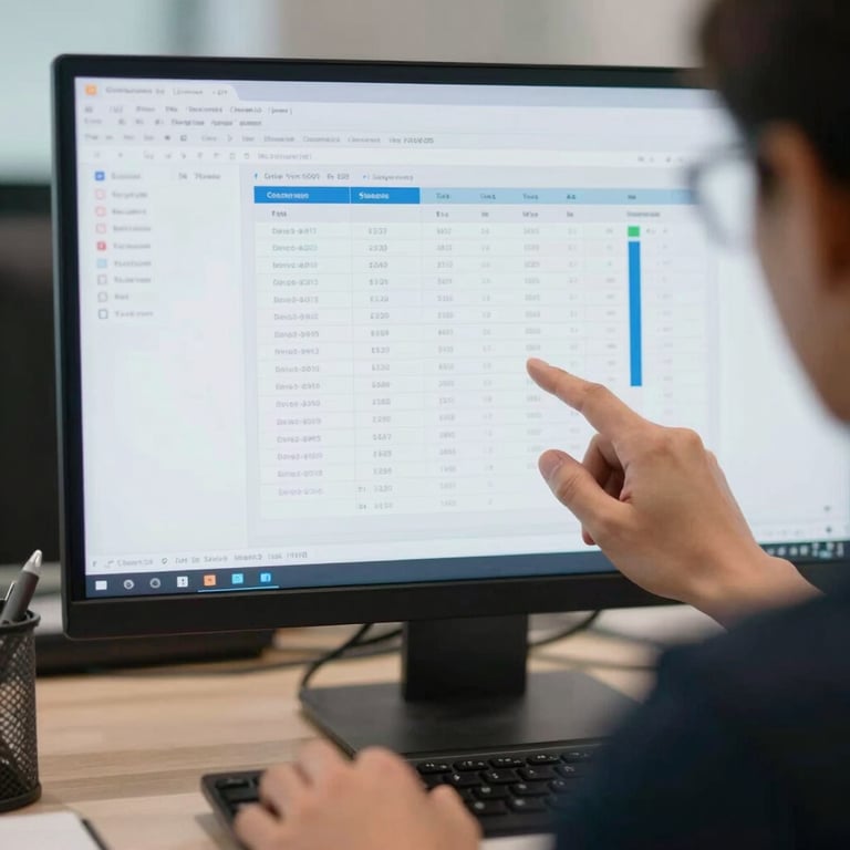 A focused professional analyzing financial spreadsheets on a computer screen.