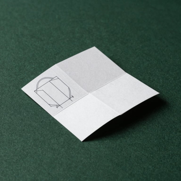 Minimalist white line technical drawing of a luxury box fold template on a deep forest green background, architectural drafting style, high contrast