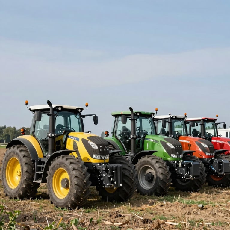 A fleet of modern agricultural tractors and equipment lined up neatly at a Zreia branch in the Kingdom.