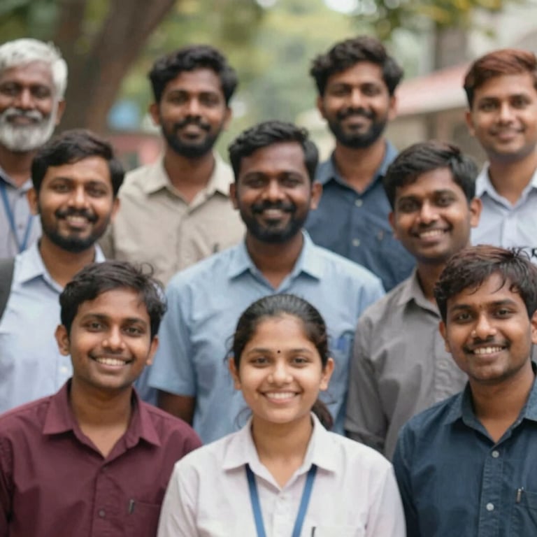 A group of diverse volunteers in Bangalore smiling together, representing the unified mission of the Trust.
