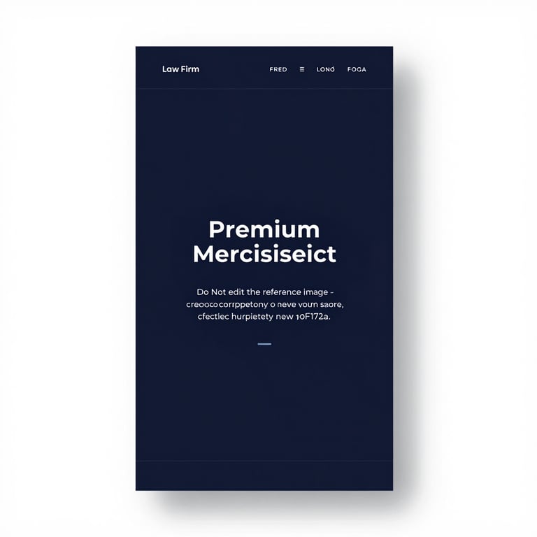 A premium website mockup for a law firm, featuring clean typography and a dark navy background (#0F172A).