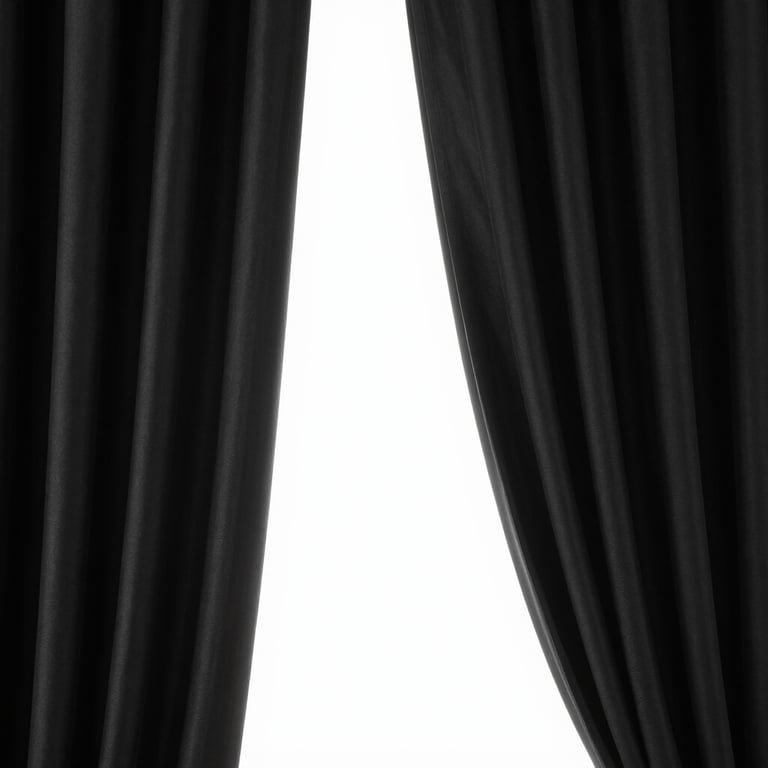 Custom blackout drapes in a luxury suite, focusing on the quality of fabric and tailored pleats.