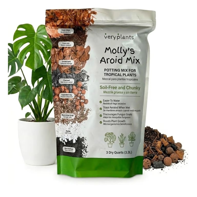 Molly’s aroid mix soil blend for indoor plants with chunky ingredients for drainage and airflow