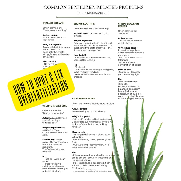 Thirteen page printable fertilizer guide from Quiet at Home explaining plant nutrition, dilution rat