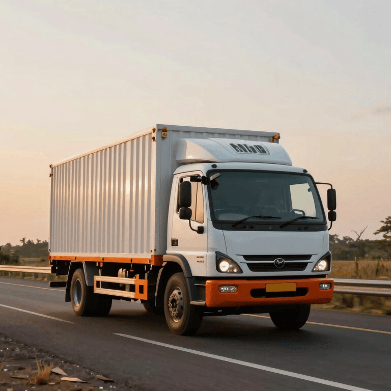 Close-up of hands taping a cardboard box with orange tape, professional lighting, industrial setting in Delhi.