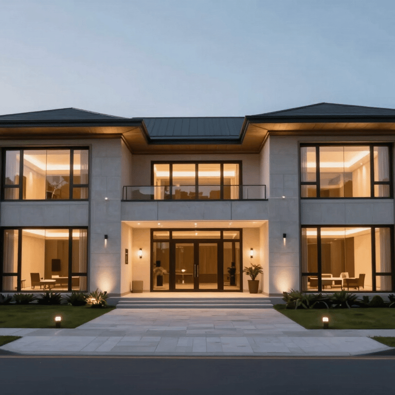 High-end smart lighting installation in a minimalist modern living room with deep shadows and petrol blue accents.