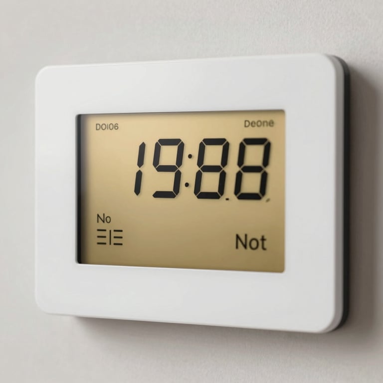 Close-up of a luxury digital thermostat with gold-tinted display interfaces.