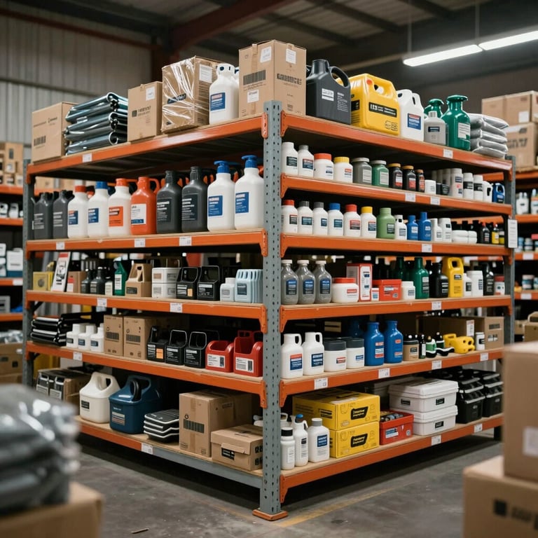 Warehouse view showing a large stock of hardware supplies ready for delivery.
