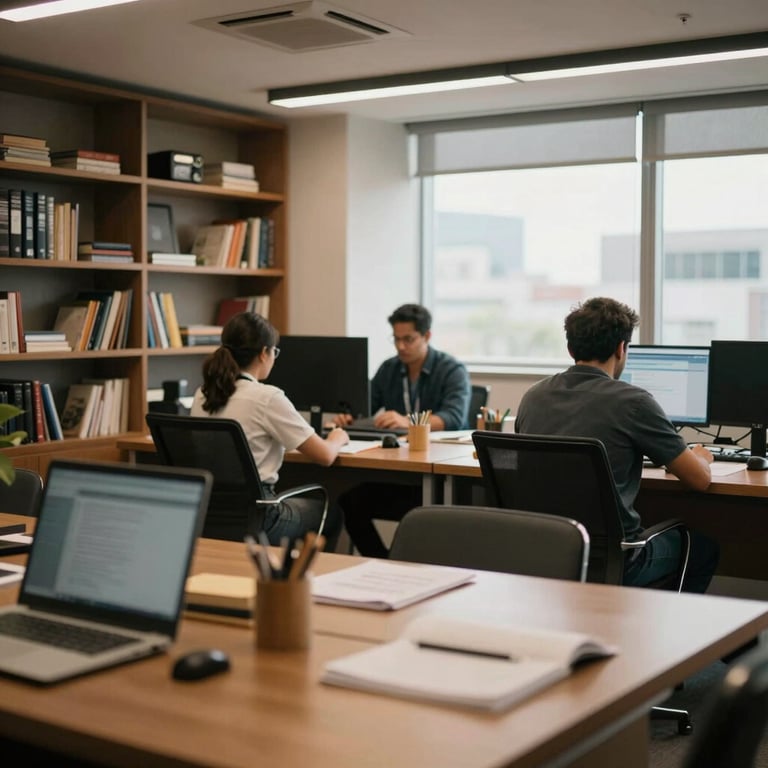 A stylish and organized breakroom in a Brazilian corporate office, reflecting employee well-being.