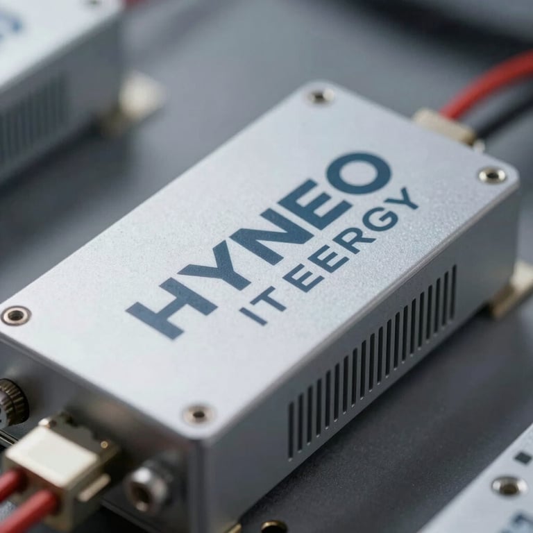 Close-up of a high-performance power converter, showcasing the robust engineering and reliability of HYNEO IT ENERGY technology.