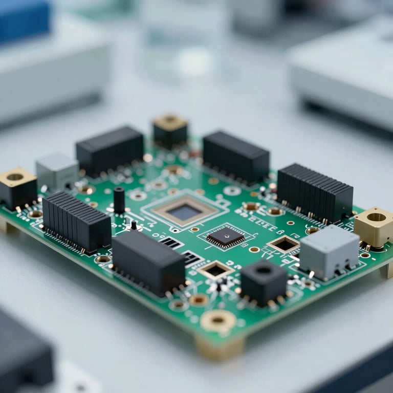 A professional lab setting showing a prototyping board with high-speed power electronics, reflecting a commitment to innovation and stability.