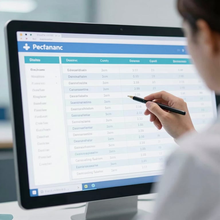 A digital medical chart on a high-definition screen being reviewed by a professional.