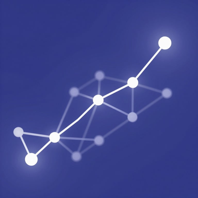 Abstract digital visualization of growth and connection nodes in #4A7C9F and #BCCED9 colors.