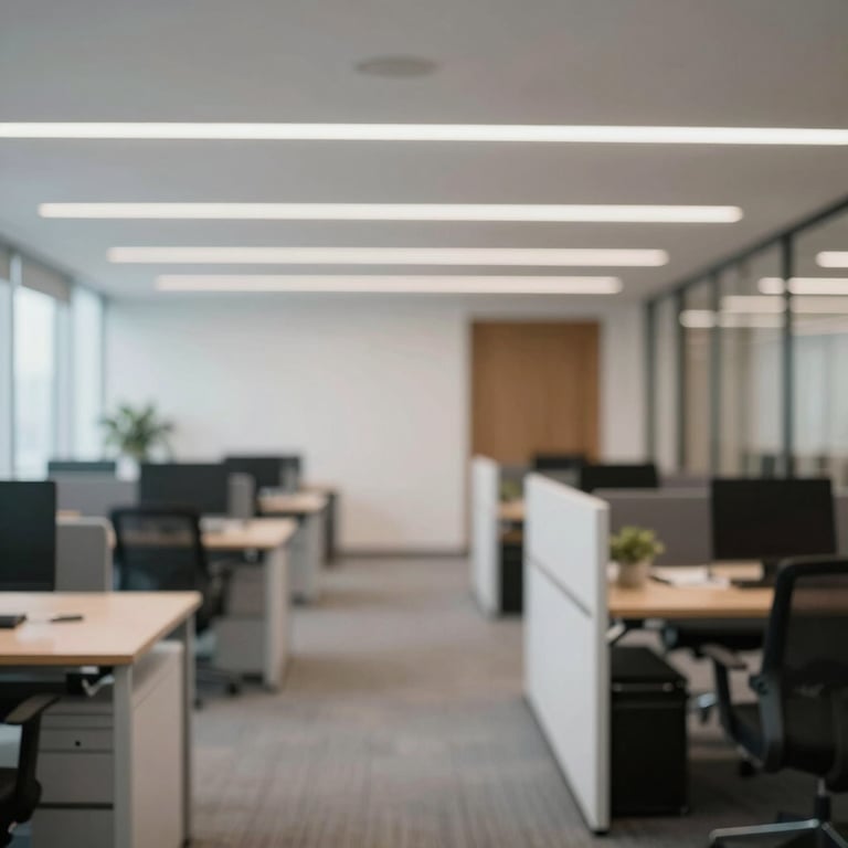 A modern office interior in Sao Paulo with clean lines and professional lighting.