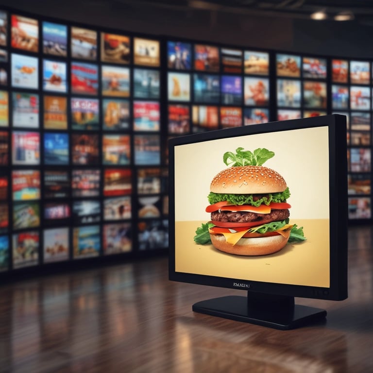 A sleek grid of video thumbnails showing cinematic food scenes in a dark minimalist layout