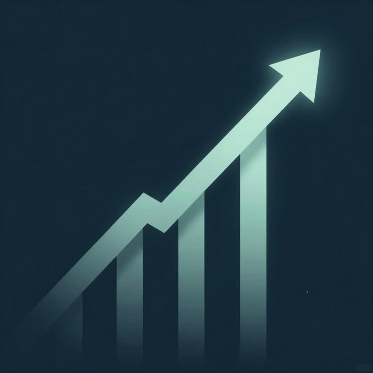 An abstract image representing growth, with geometric lines rising upwards in #A9C2C0 against a deep #1A2E2F background.