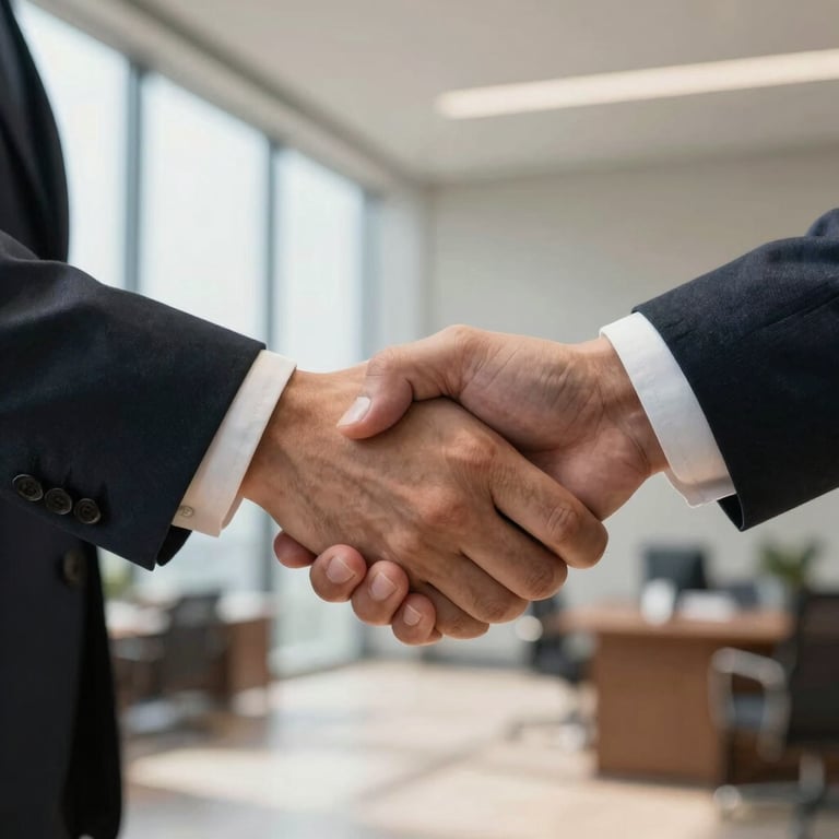 A close-up of a professional handshake in a sun-drenched Washington office, signifying a trusted partnership.