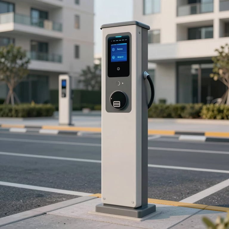 Professional installation of electronic parking systems in a modern Dubai residential complex.