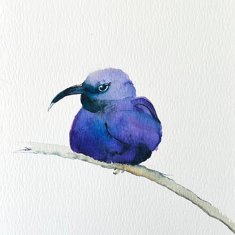 little-bird-in-violet-blue-watercolor-painting-weronika-kacperski