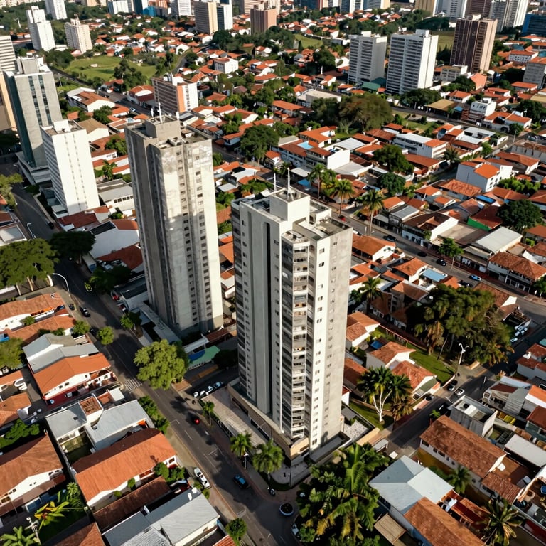 A bird's eye view of a developing South American / Brazilian urban neighborhood, representing real estate opportunities.