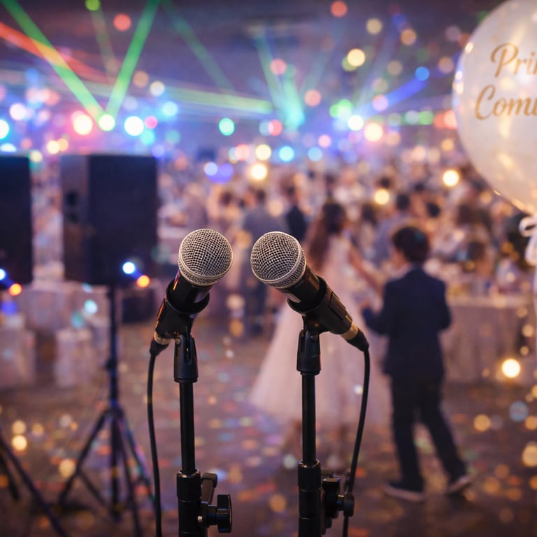 Altavoces, luces y micrófonos en una comunión