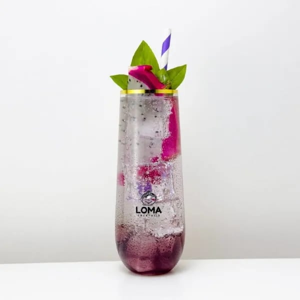 Loma Parties bespoke drink concept — unique pink dragon signature cocktail with fresh dragonfruit.