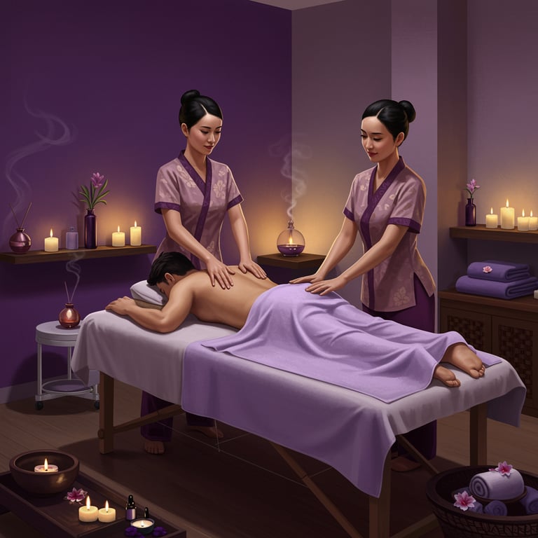 a man getting a 4-hands massage 
